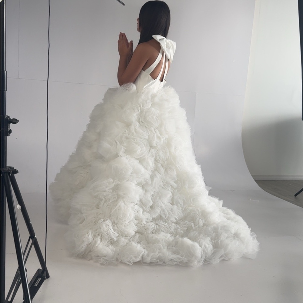 White Tulle Floral Ball Gown Flower Girl Dress - Picture 4 of 4